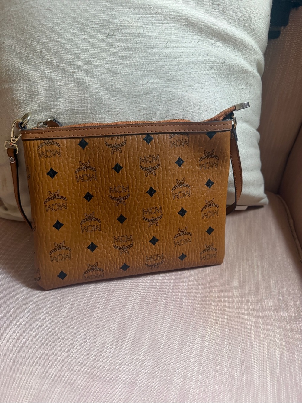 MCM Cognac Visetos Monogram Shoulder Bag